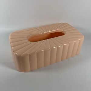 Vintage Peach Ribbed Plastic Tissue Box Cover Art Deco Nouveau Modern